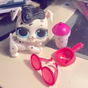 LOL Surprise Dalmatian Puppy with cup, glasses and scooper.